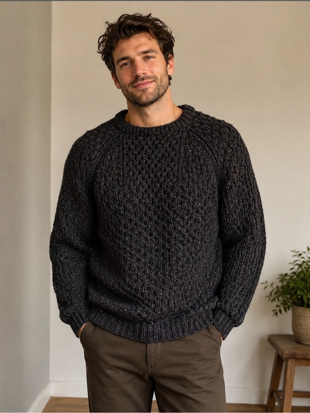 Black Crewneck Sweater by Patrick Malin 100% new wool made in Ireland men’s M